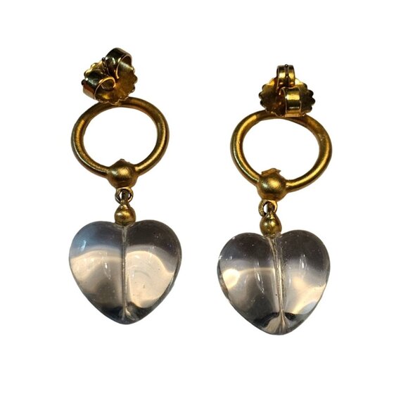 Clear Lucite Heart Drop Earrings Gold Tone 1980s Post Back‎ - Picture 4 of 6